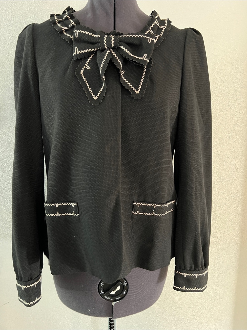 Anthropologie Black Jacket with Contrast Bow Trim